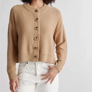 Quince organic cotton camel cropped cardigan sweater